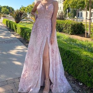 Pink prom floral long dress with slit!